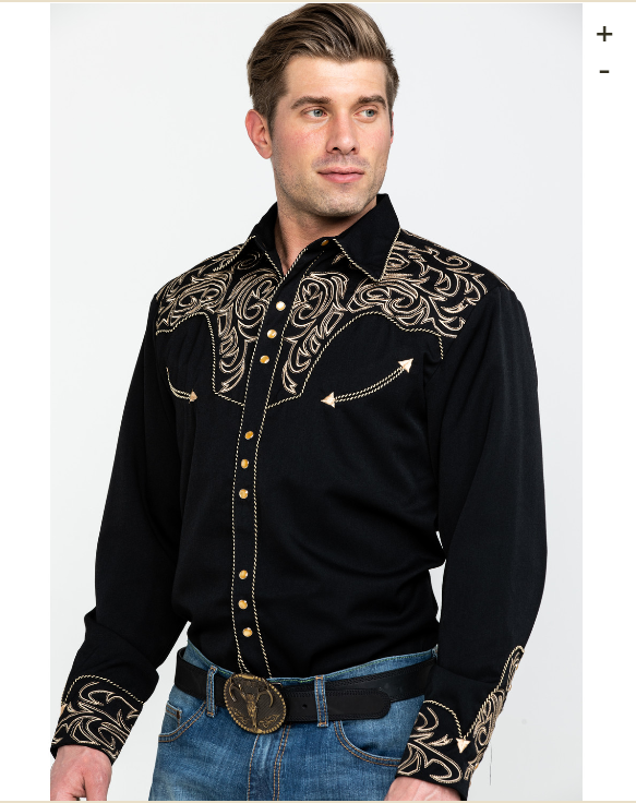 Scully Men's Black Embroidered Scroll Long Sleeve Western Shirt